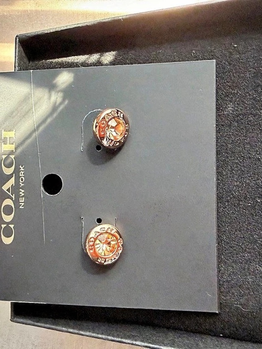 Coach Open Circle Stone Stud Earrings Pink - Picture 3 of 4